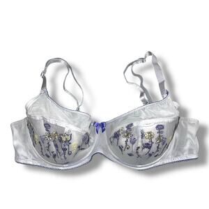 Adore Me Womens Balconette Bra Embroidered Floral Print Blue Lightly Lined 38DD